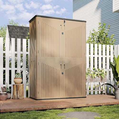 Aoxun Outdoor Storage Shed, 64 Cu.Ft Vertical Storage Sheds, Brown - color: Brown, size: 64 Cu.Ft