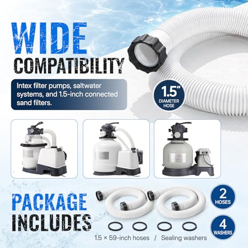 29060E 1.5" White Pool Pump Hose Replacement | Compatible with Intex Sand Filters/Saltwater Systems & Coleman Above Ground Pools 59" Long Polyethylene Spiral Hose - 2Pack - color: White