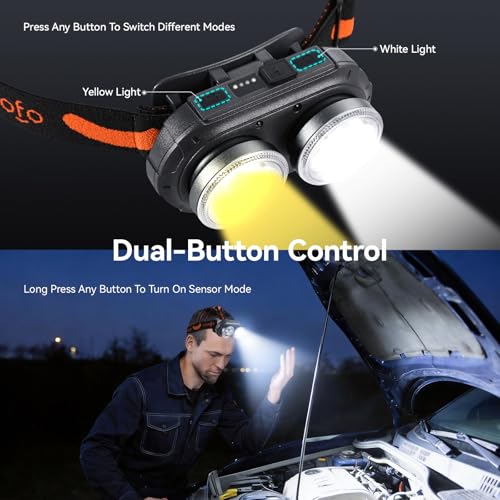 VAVOFO LED Headlamp 3600mAh Rechargeable, 2400 Lumen, 2 Colors Bright, Motion Sensor, Waterproof Headlight Flashlight with Spotlight & Floodlight, Lightweight, Adjustable Headband, 8 Modes for Camping