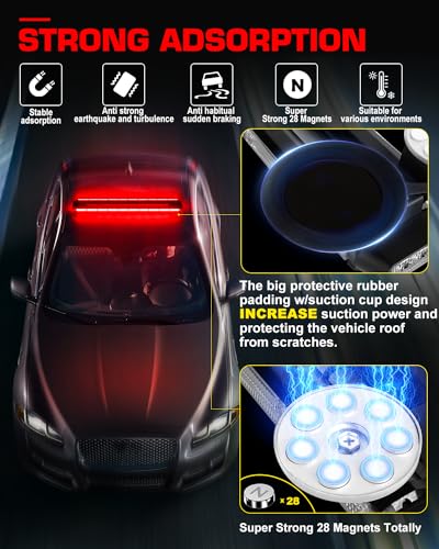 42" 206 LED Rooftop Strobe Flashing Light Bar Double Side Emergency Hazard Warning Beacon Lights w/Magnetic Base for Safety Construction Vehicles Trucks Pickup Snowplow - color: #03 Red
