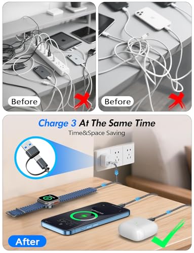 1Pack Travel Essentials for Apple Watch Charger,3-in-2 Multi Charging Cable | Cruise Vacation Camping Essentials for iPhone Charger,Type C/Lightning for iWatch,iPhone 17-12,Xbox Series X&S-5FT Black - color: Black, size: 1Pack-5 FT