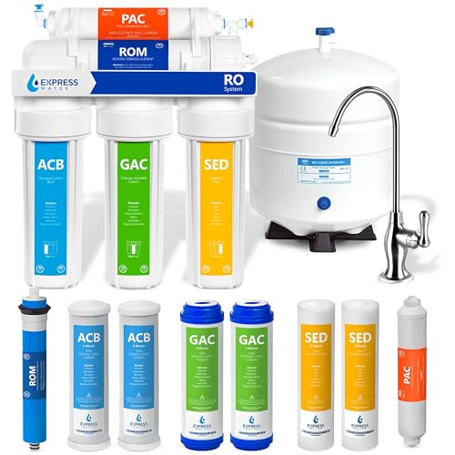 Express Water RO5DX, 5-Stage Under Sink Reverse Osmosis System, 50 GPD | NSF Certified 372 & 58, Deluxe Chrome Facuet, Reduces up to 99.99% of Impurities, Leak Detection - color: Chrome, style: 5 Stage