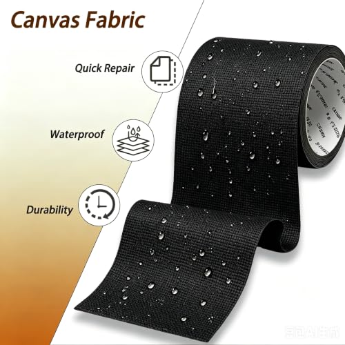 Canvas Repair Tape 4×70 Inch Waterproof Self-Adhesive Fabric Repair Patch for Repairing Boat Covers,Tents,Patio Umbrellas,Car Seats,Luggage,Sofas(Black) - color: Black