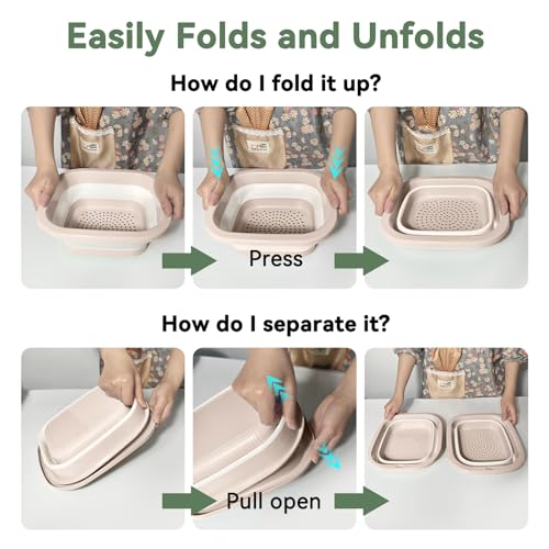 Collapsible Colander and Sink Basin Set - 2 in 1 Collapsible Colander Strainer with Collapsible Wash Basin for Kitchen, RV Camping, Foldable Fruit Vegetable Washing Basket, 4 QT, Pink - color: Pink, size: M-4QT