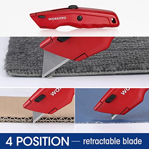 WORKPRO Premium Utility Knife, Retractable All Metal Heavy Duty Box Cutter, Quick Change Blade Razor Knife, with 10 Extra Blades - color: Red