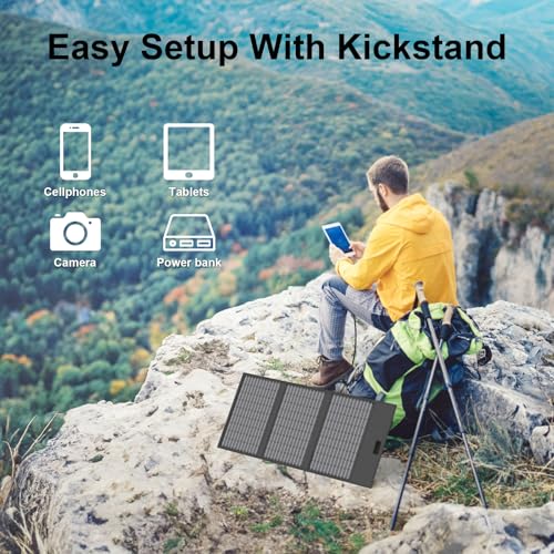 45W Portable Solar Panel Charger with USB-C, USB-A and DC Outputs - size: 45W