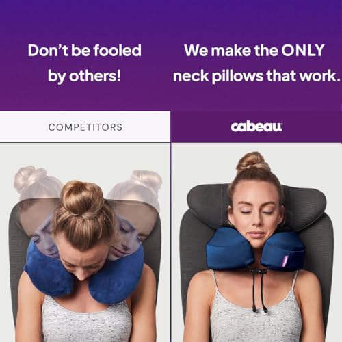 Cabeau Evolution S3 Travel Pillow – Straps to Airplane Seat – Ensures Your Head Won’t Fall Forward – Relax with Plush Memory Foam – Quick-Dry Fabric Keeps You Cool and Dry (Indigo)… - color: Indigo