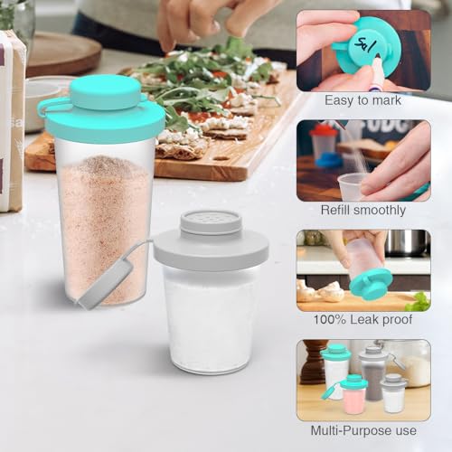 SOPHICO 3.2 & 4.5oz Salt and Pepper Shaker,With Moisture Proof silicone lid | Moisture Proof Sinlicone Lids, Spice Shaker to go for Camping Travel Picnic Lunch Boxes - color: Mint & Grey, Medium & Large