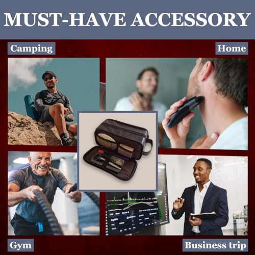 Premium Men’s Toiletry Bag with Drawstring Pouch – Durable Water-Resistant Leather-Look Travel Organizer for Shaving, Grooming & Hygiene Essentials (Dark Brown) - color: Dark Brown