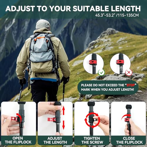 Carbon Fiber Trekking Poles, Lightweight Hiking Sticks with Cork Grip 2 Pcs - color: Black