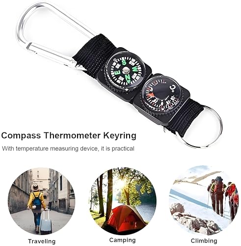 Outdoor Multifunctional Carabiner with Compass and Thermometer, Keychain for Camping, Hiking