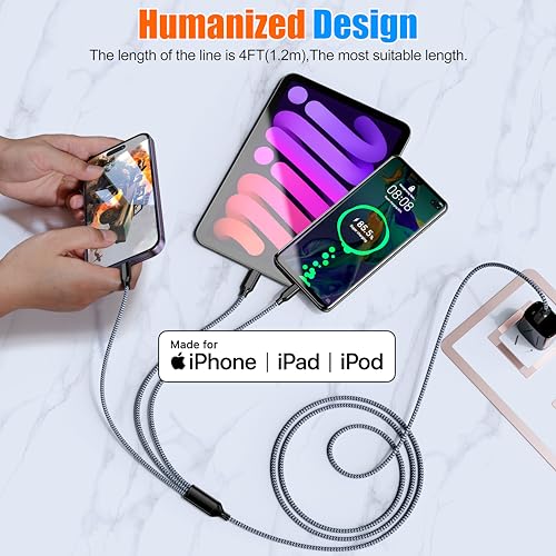 Multi Charging Cable 10ft 2Pack 3 in 1 Charger Cord, Long Multiple Cable | Nylon Braided Cable USB Charging Cable Multi Phone Charger Cord with Type C Micro Lightning for Apple iPhone17-5 Cell Phones - color: Black/Grey-10ft