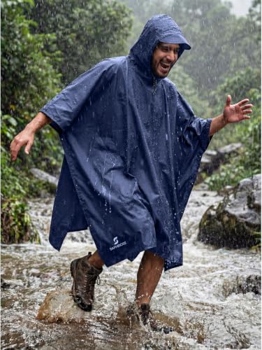 SaphiRose Hooded Rain Poncho Waterproof Raincoat Jacket for Men Women Adults - color: Blue
