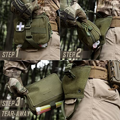 LIVANS Rip Away IFAK Medical Pouch for MOLLE Gear | Small Tactical First Aid Bag with Quick Release Panel, 1000D Nylon & Organizer - color: Army Green