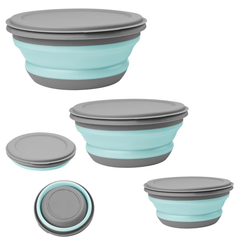 flintronic 3Pcs Collapsible Camping Bowl Sets, Portable Silicone Bowl with Lid, Folding Bowl, Portable Salad Bowl, Folding Lunch Box for Camping, Kitchen, Hiking