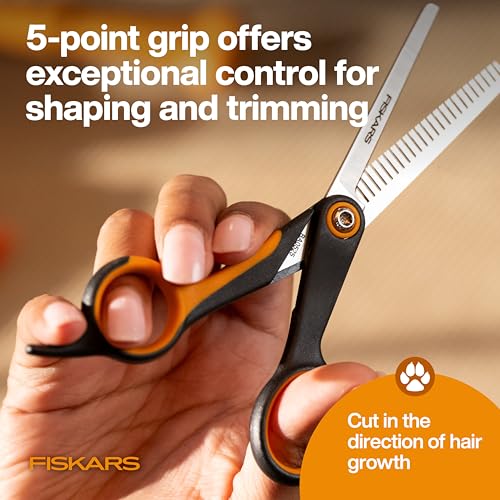 Fiskars Pet Grooming Blending Scissors for Dogs & Cats, 6.5", Orange/Black | Blending Scissors with Serrated Teeth for Thinning & SoftGrip Handle, Cat and Dog Supplies - style: Blending Scissors
