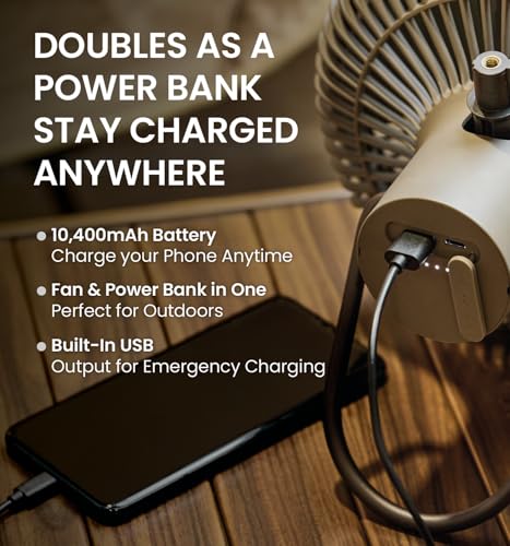 Claymore V1040 Black Rechargeable Portable Fan – 10,400mAh Power Bank Function Remote Control 4-Speed Quiet BLDC Air Circulator USB-C Charging 23 Hrs Runtime for Camping, Indoor, Outdoor - style: V1040 (Black)