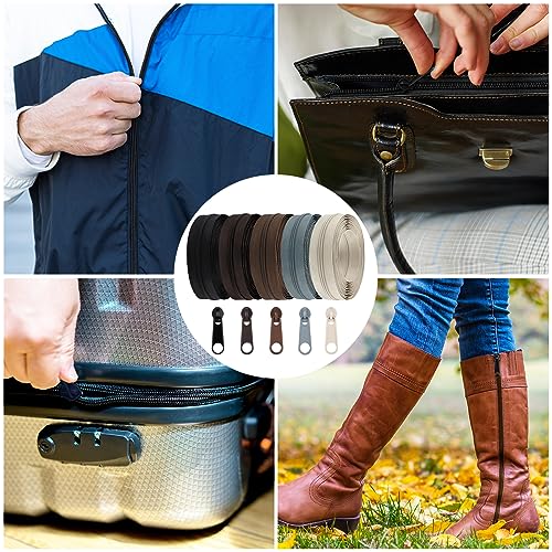 DOITEM 3 mm Nylon Endless Zipper Set with Slider - 14 Meter, 12.5 Yard, 5 Colors - color: 3# Black Brown Gray