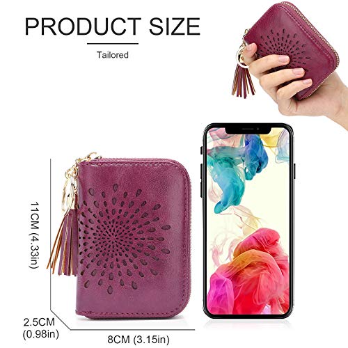 APHISON RFID Credit Card Holder Zipper Card Case Keychain Small Wallet for Women 1927 PURPLISH-RED - color: 0-PURPLISH-RED(single zip)