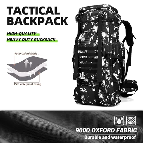 King'sGuard 70L Camping Hiking Backpack for Men Women Large Military Tactical Backpack Molle Rucksack Backpack for Outdoor - color: Black Lighting