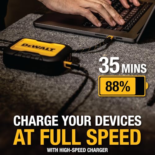 DEWALT Heavy Duty USB-C to USB-C Fast Charging Cable, 1FT | Flat 240W Type-C Fast Charging Cable for iPhone 17/16/15 Pro Max, Samsung Galaxy, MacBook, iPad, Pixel, 2-Pack - size: 1FT