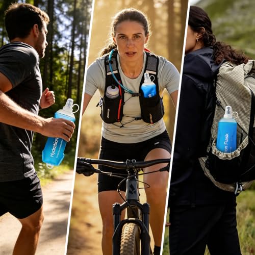 500ml Soft Flask, Shrink As You Drink Collapsible Water Bottles for Running Vest & Hydration Pack, BPA-Free Leak-Proof TPU Folding Bottle for Hiking Cycling Climbing Jogging-Blue - color: 1PCS Blue