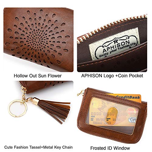 APHISON RFID Credit Card Holder Zipper Card Case Keychain Small Wallet for Women 1927 COFFEE - color: 0-2COFFEE（single zip）