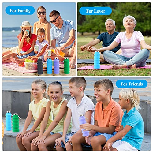 Lallisa 4 Pcs Collapsible Water Bottles 17 oz Reusable Silicone Foldable Travel Water Bottle Portable Leak Proof Sports Water Bottles for Gym Camping Hiking (Blue, Purple, Gray, Green) - color: Blue, Purple, Gray, Green