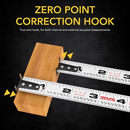 LEXIVON [4-Pack] 25Ft/7.5m Tape Measure, DuaLock & AutoLock | 1-Inch Wide Blade with Nylon Coating, Matte Finish White & Yellow Dual Sided Rule Print | Ft/Inch/Fractions/Metric (LX-204X2) - size: 4PK-25FT DuaLock & AutoLock