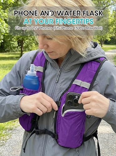Foldable Small Hiking Backpack with 3 Strap Pockets – Lightweight 300D Spill-proof Daypack for Men Women – Packable Small Travel Backpack with Chest Strap & Trekking Pole Holder – Durable Outdoor Bag - color: Purple