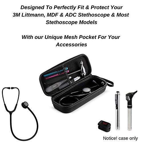 caseling Hard Stethoscope Case for Littmann Classic III & Cardiology IV | Fits Littmann Classic III & Cardiology IV, rigid protective EVA shell, internal accessory mesh pocket, smooth zipper - color: EVA Black