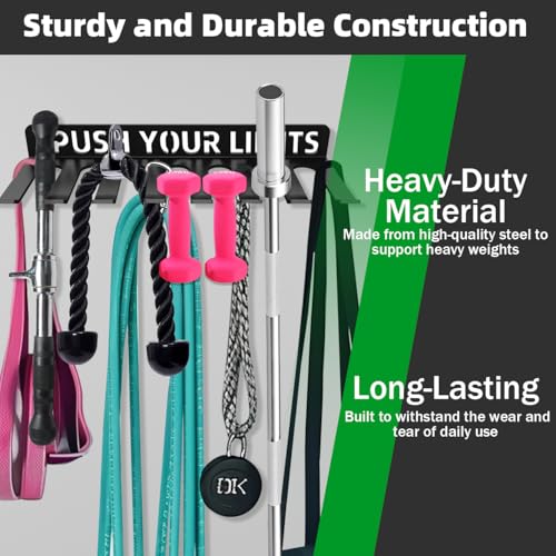 Home Gym Accessories Organization Storage Rack Equipment For Home 8 Hook Wall Hanger Display Gear Barbells Resistance Bands Jump Ropes Lifting Belt Hanger Accessories Hardware Included - color: Push Your Limits