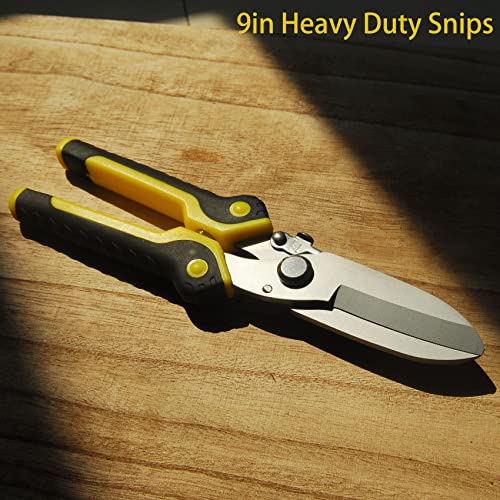 9 Inch Aviation Tin Snips, Heavy Duty Metal Cutter | Stainless Steel Blade, Safety Lock, Multifunction Cutting of Branches, Cable Wires, Thin Iron - size: 9 Inch Straight Snips