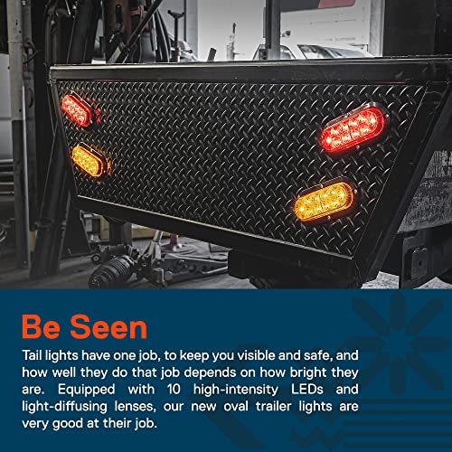 TRUE MODS 4pc 6" Red Oval LED Trailer Tail Light for Boat Trailer Truck RV | DOT FMVSS 108, Surface Mount, IP67 Submersible, Park & Turn Signal, LED Trailer Tail Brake Lights, Stop Turn Tail Park Brake - color: Red, size: 4 Pack