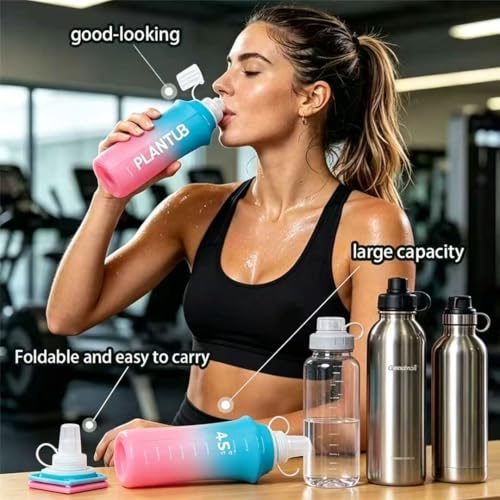 Soft Foldable Water Bottle, Gradient Blue and Pink | Unable to Stand - color: pink blue