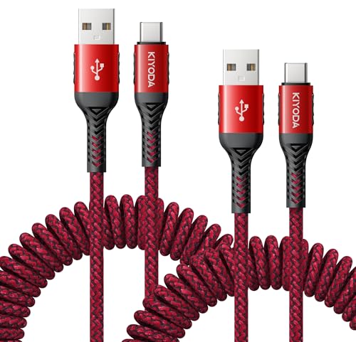 USB A to USB C Cable Coiled USB C Cable for Car Braided USB to USB C Cable | Fast Charging Cord 3FT+6FT Compatible with iPhone 17 16 15/iPad/Samsung Galaxy/Google Pixel and More USB C Device-Red - color: Red, size: 3FT&6FT, style: USB A to USB C
