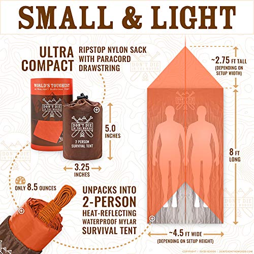 Don't Die In The Woods – Emergency Tent – Compact Outdoor Survival Shelter - color: Orange