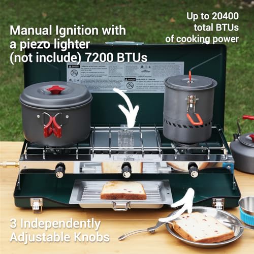 FineFlame Camping Stove, Propane Portable Camp Stove, 20400BTU-3 Burners - color: Green-3 burner-20400BTU