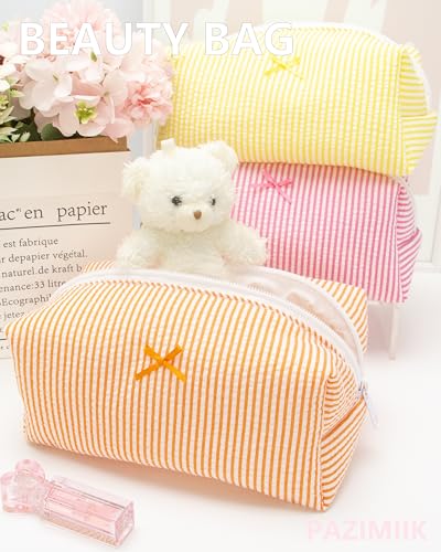 PAZIMIIK Cozy Makeup Bag for Women,Zipper Cosmetic Pouch,Stripe Orange - color: Stripe Orange