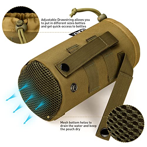 Gonex MOLLE Bottle Pouch, Drawstring Water Bottle Holder | 900D Oxford, Mesh Bottom, Fits MOLLE Packs & Vests, Flexible Height, Holds Bottles or Umbrellas - color: Tan