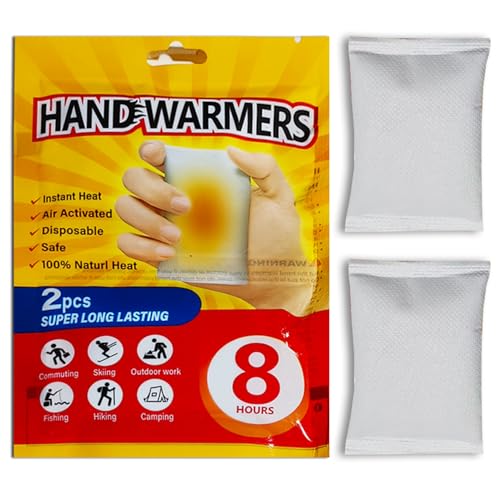 Hand Warmers, Lasts 8hrs, Heats Fast, 2-3 Min Activation, Heated Hand Warmers, Camping, Hiking, Skating, Skiing, Hunting, Fishing; Blizzards, Cold Winter or Summer Nights