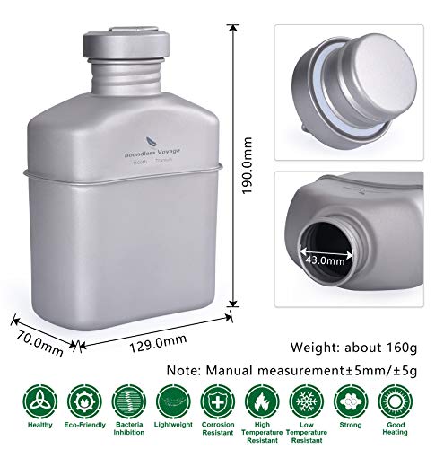 Boundless Voyage Titanium Military Canteen Outdoor Camping Hiking Water Bottle Mess Kit (Ti15158A (No cups))