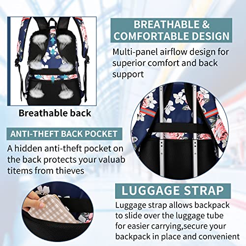 Lunch Cooler Backpack for Women, Extra Large 17 inch Travel Laptop Backpack with USB Charging Port, Water Resistant - color: Blue Pink