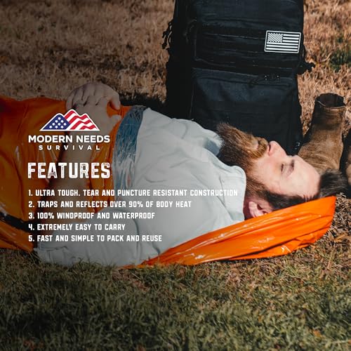 MODERN NEEDS Emergency Sleeping Bag Survival | Emergency Blanket, Bivy Sack & Emergency Bivy for Survival Supplies, Hiking Survival Kit, Compact Sleeping Bag & Camping Safety Equipment | - size: 2