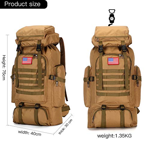 King'sGuard 70L Camping Hiking Backpack for Men Women Large Military Tactical Backpack Molle Rucksack Backpack for Outdoor - color: Khaki