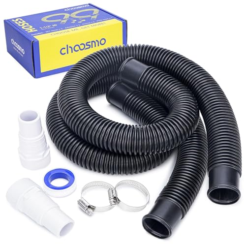 1.5 Inch Pool Filter Hose Replacement Kit, 2 Pack 3 ft Above Ground Pump Hoses with Adapters, Clamps and PTFE Tape, Flexible PVC for Sand Filter Systems