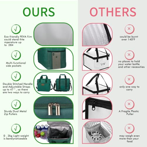 iknoe 24 Can Insulated Cooler Bag, Leakproof Lunch Tote BlackishGreen - color: Blackish green, size: Large