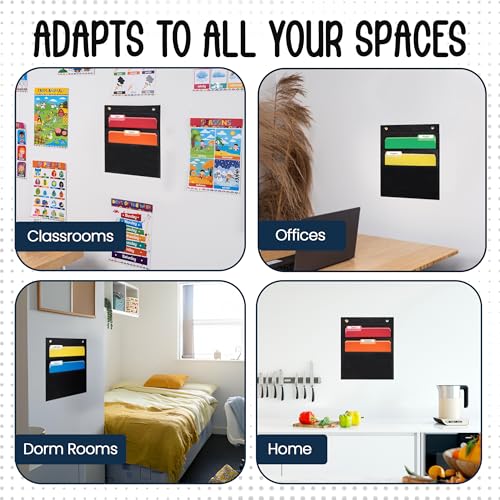 Essex Wares - 2 Pocket File Folder Pocket Chart, Black, 14" Wide x 16" Tall | Versatile Wall Hanging File Folder Organizer for Classrooms, Offices, Home, and More - Wall Folder Organizer - size: 2 Pocket