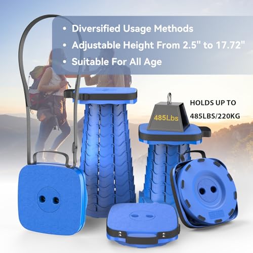 2026 Upgraded Collapsible Stool, Portable Folding Stool, Telescoping Camping Stool with Max Load Capacity 485lbs, Square Retractable Seat for Camping Gardening Fishing Hiking BBQ [Blue] - color: Square Stool-blue