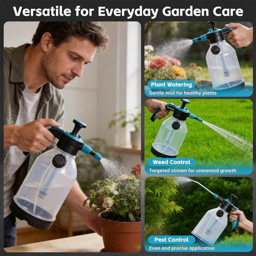 70oz Sprayer Bottle, 0.5gal Pump Sprayer for Flowers, Potted Plant | Handheld Water Bottle with Easy Refill Side Port, Measuring Cup Cap, Clear Bottle with Scale, Aluminum Wand